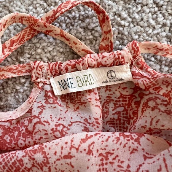 Y2K Orange & White Babydoll Sheer and Lace Top with a Criss Cross Open Back L - Picture 8 of 8